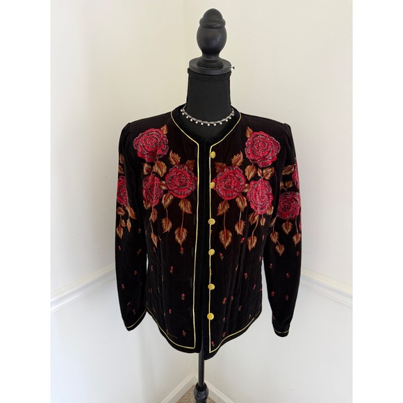 VTG 80s Saxton Hall Velvet Jacket blazer rose Bohemian made in Japan sz M - Picture 12 of 12